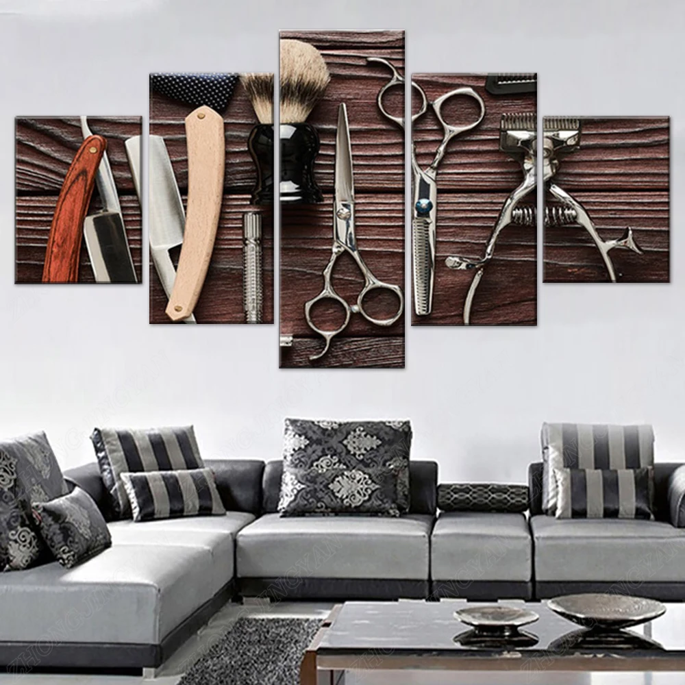 

5 Pieces Wall Art Canvas Painting Hairdresser Barber Tools Poster Modular Home Decoration Modern Living Room Free Shipping