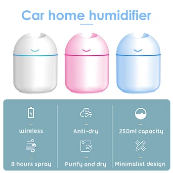 

250mL Air Humidifier USB Mist Maker with LED Night Lamp Portable Ultrasonic Aromatherapy Oil Diffuser for Car Home Humidifiers