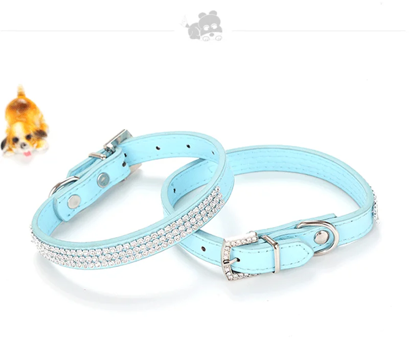 Bling Rhinestone Puppy Cat Collars Adjustable PU Leather Kitten Collar For Small Medium Dogs Cats Chihuahua Pug Yorkshire