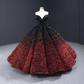 

Off the Shoulder Gradient Sparkle Sequined Bling Lace Up Ball Gown Floor Length Evening Gown Prom Party Dress