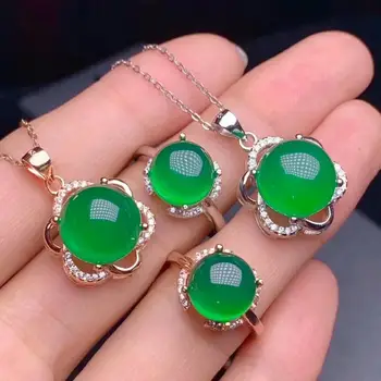

SHILOVEM 925 silver real natural chalcedony pendants rings send necklace classic wholesale Fine women gift plant dtz10101212agy