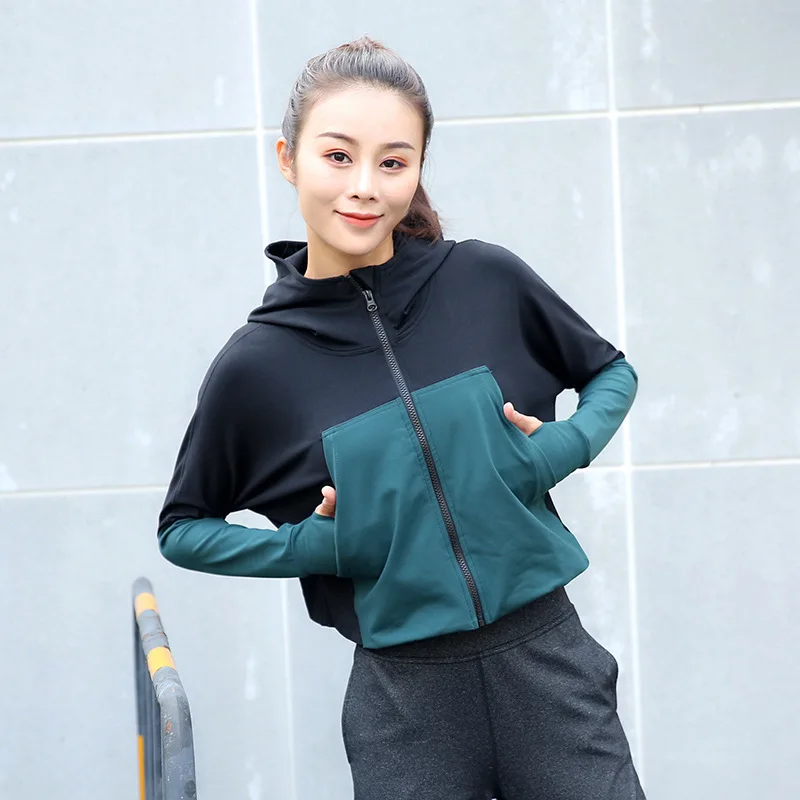 

Loose Gym Crop Top Cropped Hoodie Fitness Jacket Women Sport Jackets Zipper Hooded Long Sleeve Running Jacket Women Sportswear