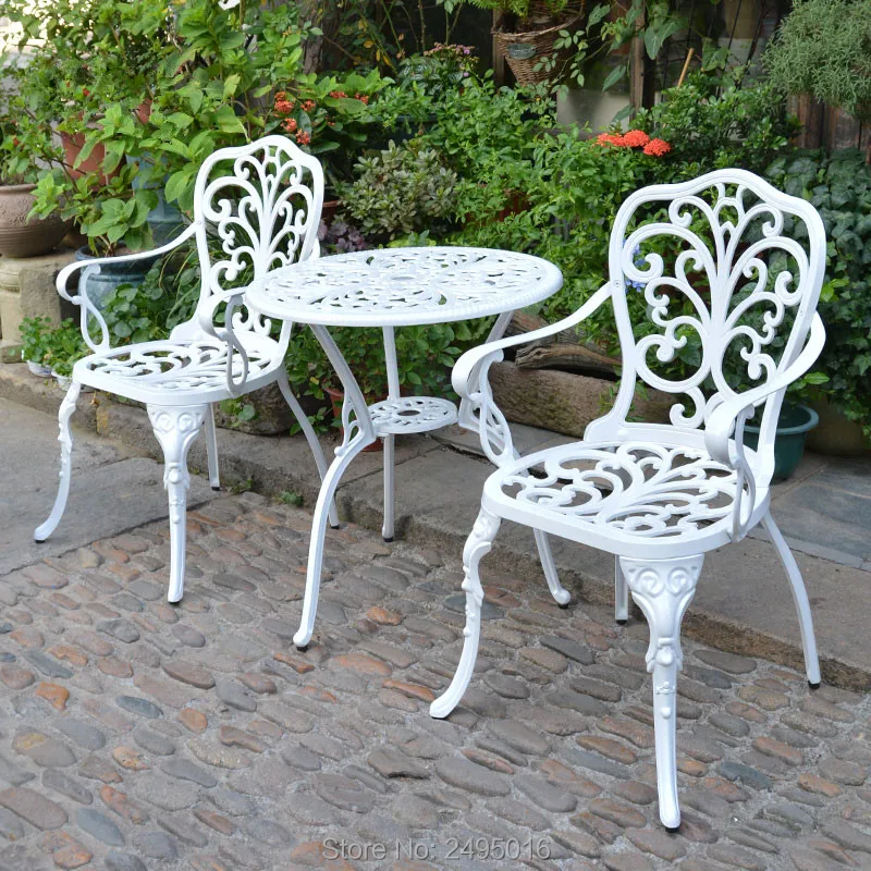 Arm Dining Chairs Set Patio Furniture Cast Aluminum Bistro Set Table 59cm In Whie Color Outdoor And Door Use Garden Furniture Sets Aliexpress