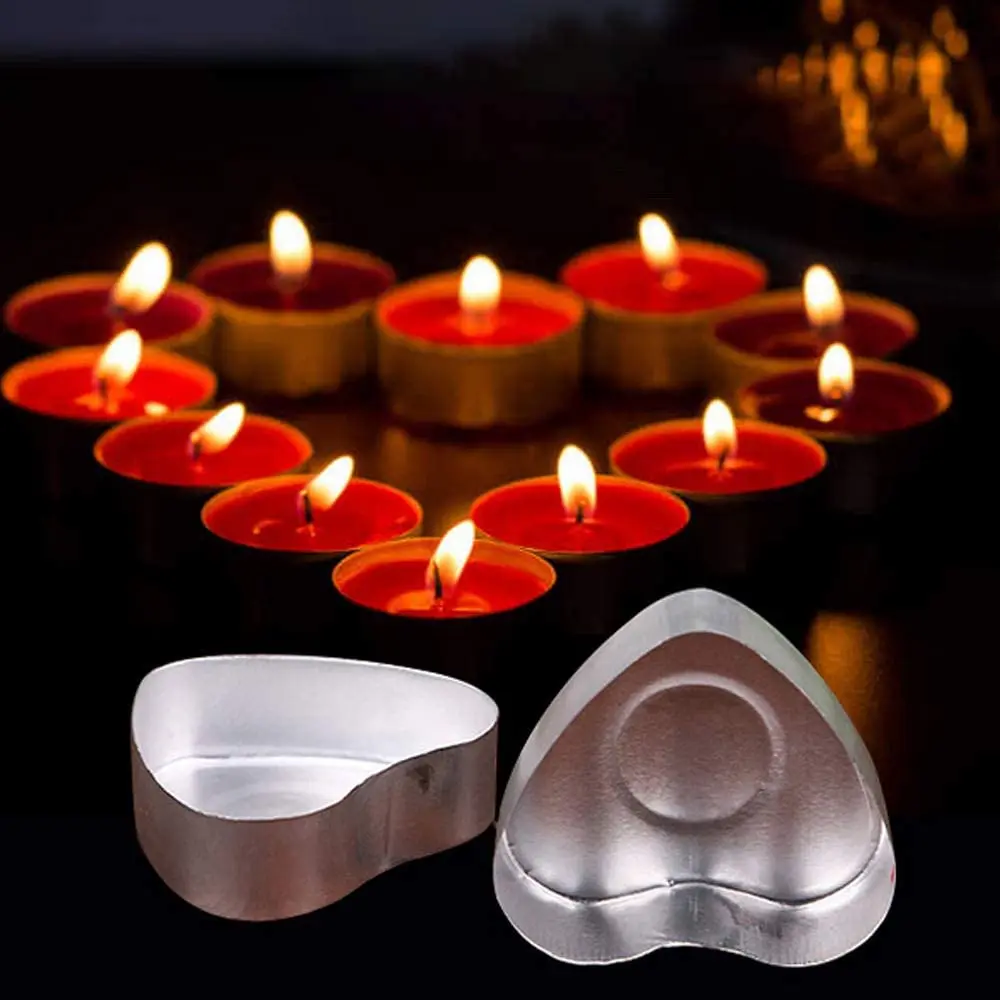 100 Pz A Forma Di Cuore Vuoto Alluminio Tealight Candela Cera Barattoli Contenitori Contenitori Stampi Titolari Per La Produzione Di Candele Fai Da Te