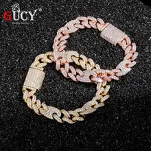 GUCY, застежка в виде замка в стиле «Майями», кубинская ссылка, 7, 8, 9 дюймов, браслет из золота и серебра, с кубическим цирконием AAA, шикарный, в стиле хип-хоп, для Мужчин, Ювелирные изделия