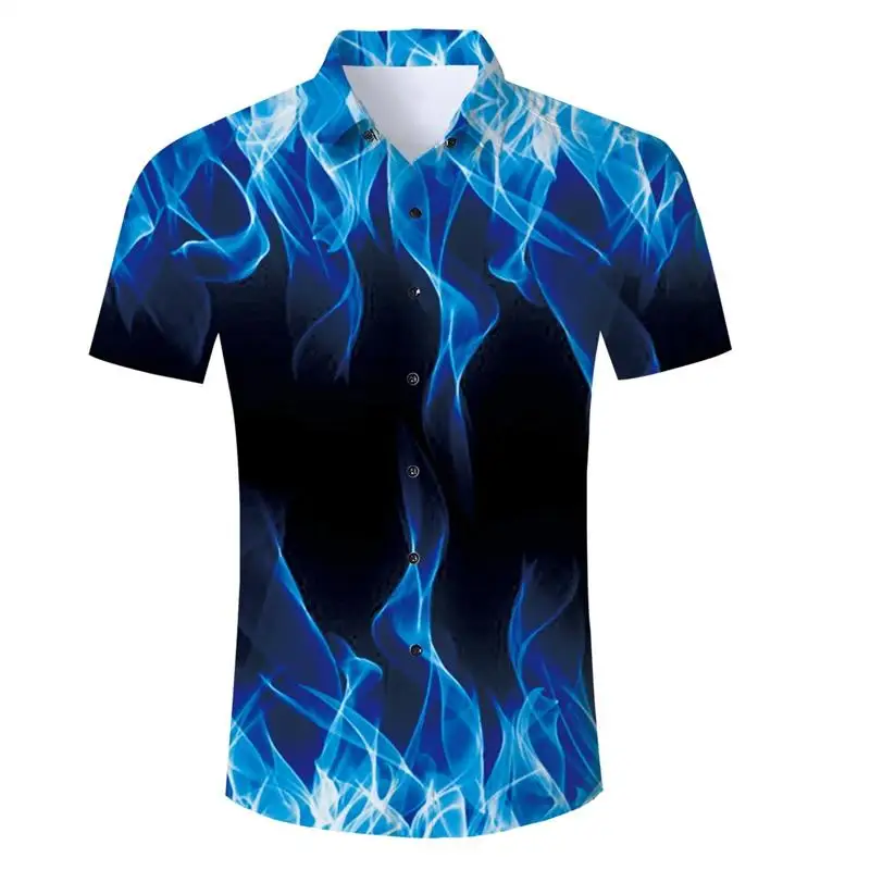 2021 Summer Harajuku Short sleeve Shirts Fire Smoke Flame 3D Printed Hawaiian Shirt Mens Harajuku Casual Shirt Drop Shipping