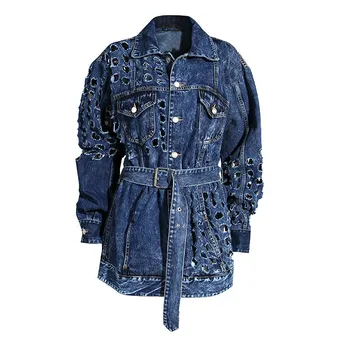 

XUXI Autumn 2020 Women New Jacket Coat Streetwear Long Sleeve Fashion Single Breasted Turn-down Collar Loose Waist Tie FZ2870