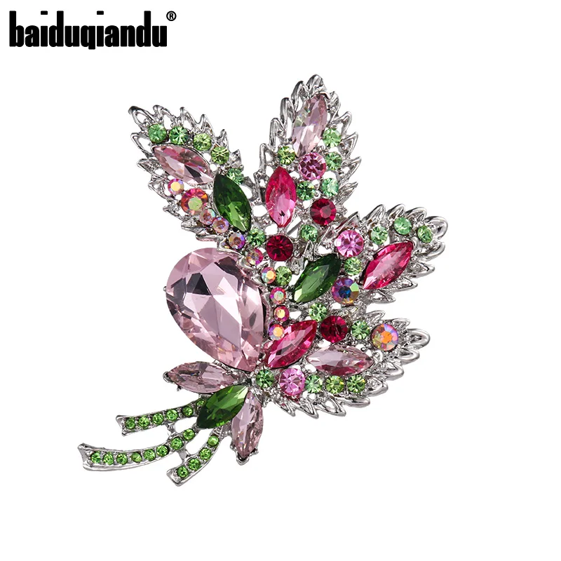 baiduqiandu New Arrival Beautiful Color Crystal Leaf Plant Large Decor Brooches Women Fashion Costume Dress Jewelry Accessories | Украшения