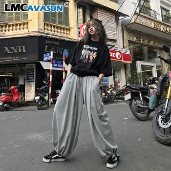 

String Waist Wide Leg Loose Harem Cotton Jogger Pocket Baggy Pant Korean Streetwear Harajuku Trouser Punk Hip Hop Women Man Goth