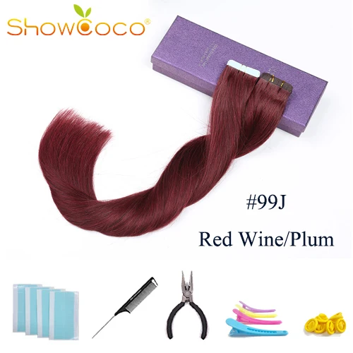 Color99J -40 Pcs ShowCoco лента в Пряди человеческих волос для наращивания натурального волос 20/40 шт, смешанные цвета, Цвет горячие головы для наращивания блеск коричневого до блондинка ленточных накопителей - Цвет: Color99J -40 Pcs
