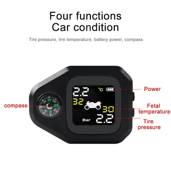 

With Compass Motorcycle TPMS Tire Pressure Monitoring System Solar Tire Pressure Monitoring System Motorcycle Tyre Alarm