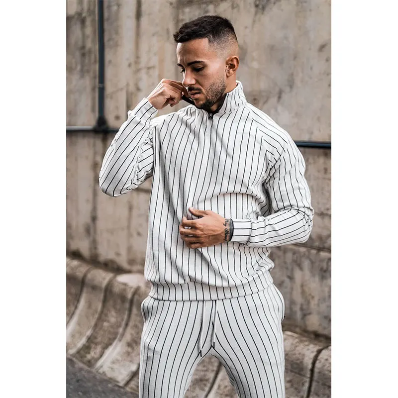

tracksuit men spring autumn stripe Slim men's sets Long sleeve sweatshirt jogging fashion two piece set men's sportswear