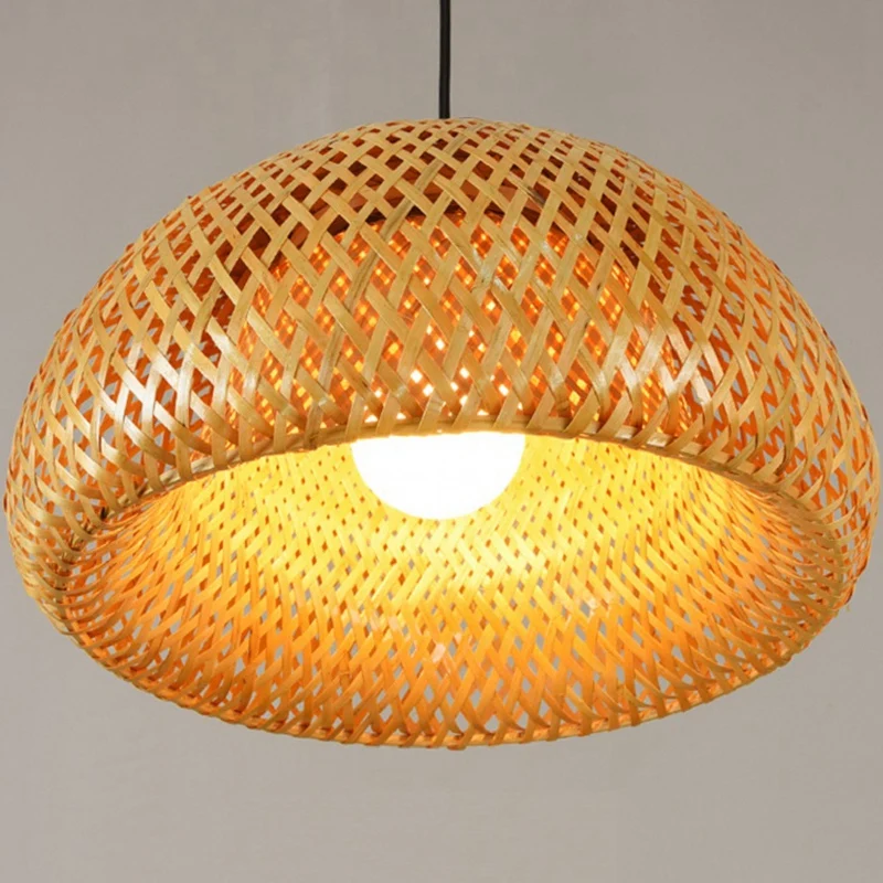 

Hot SV-Bamboo Wicker Rattan Lampshade Hand-Woven Double Layer Bamboo Dome Lampshade Asian Rustic Japanese Lamp Design