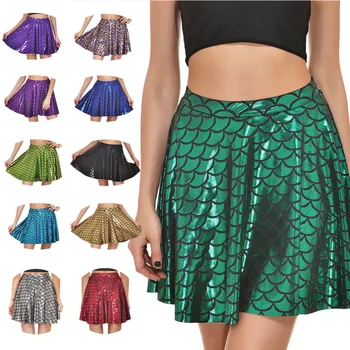

women skirts 2019 autumn winter plus size mini length high waist plain color Fish scale flower office casual sexy skirt green