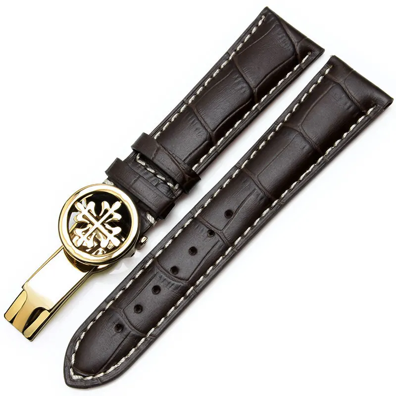 GREEN BLUE Кожаный браслет подходит для наручных часов patek philpe ремешок из коровьей кожи цепочка для часов, розовое золото Складная Кнопка 19 20 21 22 мм - Цвет ремешка: GREEN BLUE