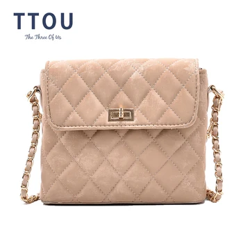 

TTOU 2020 Winter New Fashion Shoulder Bag Ladies Casual Simple Shoulder Bag Pure Color PU Lattice Female Bag Luxury Lady Bag