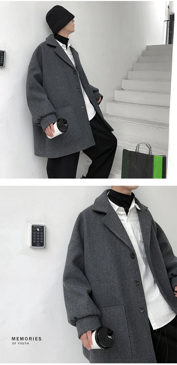 Liketkit зимний Тренч Для мужчин мужской Однотонная повседневная обувь шерсть Для мужчин свободного кроя, на одной пуговице, пальто Винтаж толстое пальто высокого качества