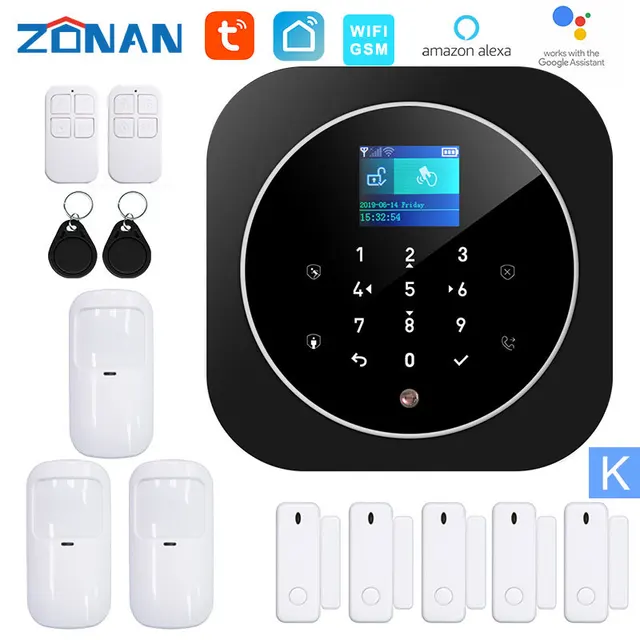ZONAN G12 Tuya Wifi Gsm Alarm Security System Smoke Detector Alexa Compatible App Control Smart Home Wireless Safety Alarm Kits K