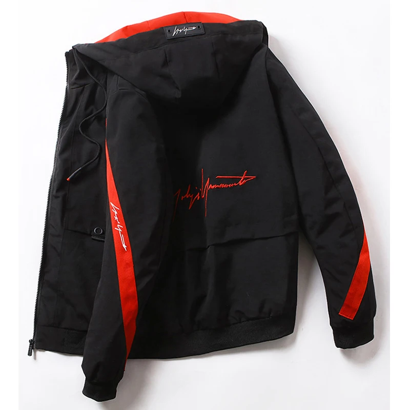 

2019 New Jacket Men Spring Autumn Casual Solid Zipper Bomber Jackets Streetwear Overcoat Baseball Mens Thin Pilot Hooded Jacket