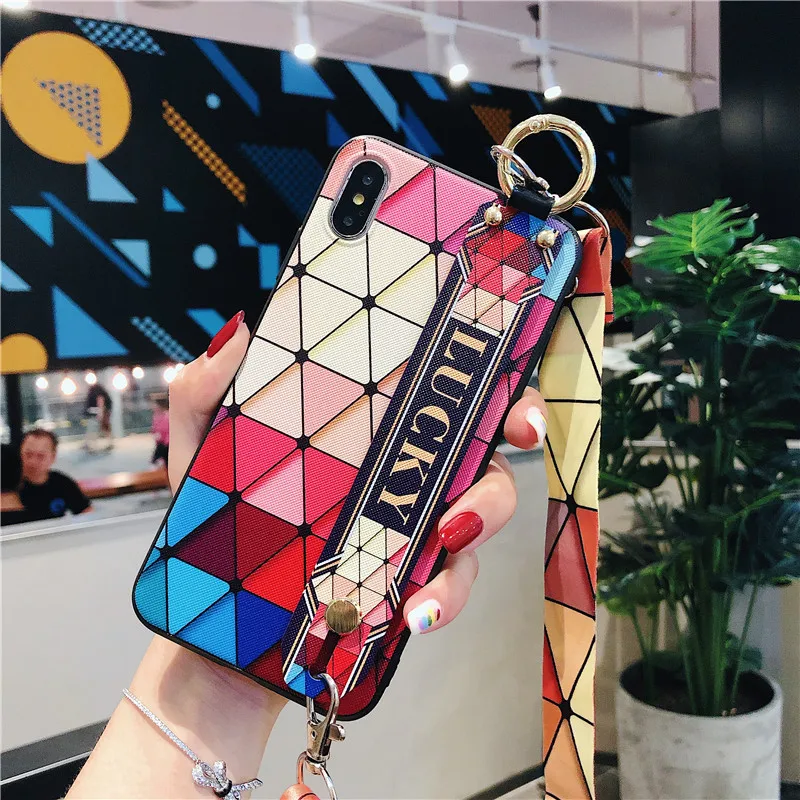 Цветной призматический чехол в клетку с веревочным плечом для iPhone 11 Pro Max XS XR X 8 7 6 6S