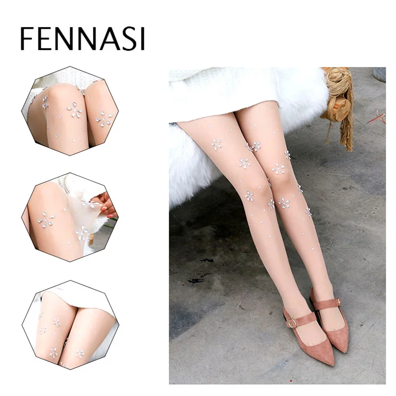 Женские колготки в горошек FENNASI черные облегающие с принтом и стразами пикантные
