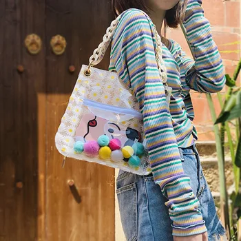 

SutaSuta Women's Embroidered Daisy transparent jelly bag lace Shoulder Bag Small Fresh Lovely Messenger Bag