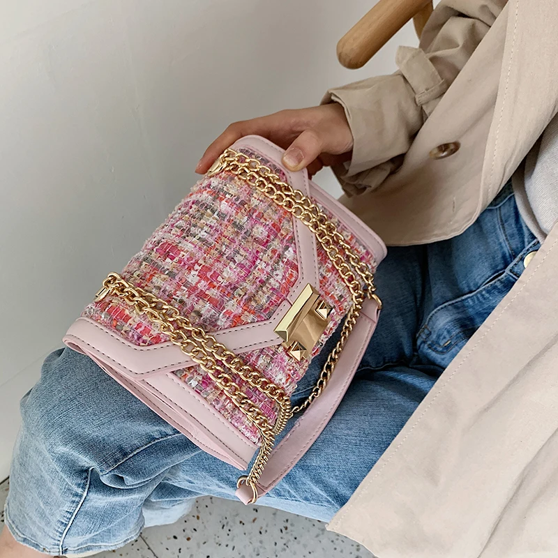 

Wool Designer Lock Crossbody Bags For Women 2019 Winter Shoulder Messenger Bag Lady Luxury Small Cell Phone Handbags and Purses