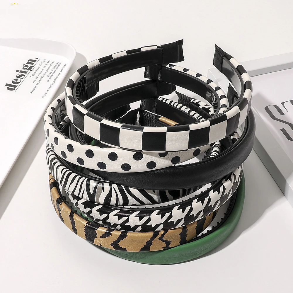 New Leopard PU Leather Headband Hairbands Teeth Headwear Girls Fashion Narrow Sponge Hair Bands  Hoop Hair Accessories For Women new fashion men s genuine leather belt business office waistband high quality double sided dual use cowhide thin narrow belt