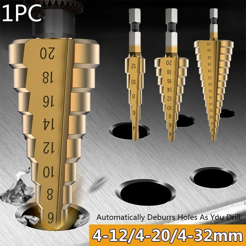 

4-12/20/32mm HSS Step Drill Bit Set Golden Drilling Power Tools for Metal High Speed Steel Wood Hole Cutter Step Cone Drills