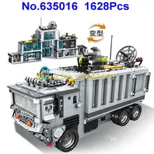 635016 1628 шт 2в1 спецназ командный центр полицейский грузовик строительный блок игрушка
