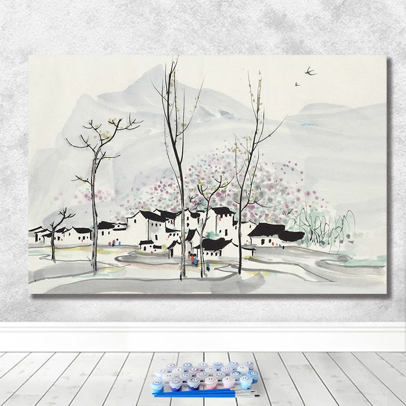 Diy Рисование по номерам рисунок versus инструментарий Рисование Wu Guanzhong художественная гостиная декоративная подвесная живопись - Цвет: 80320