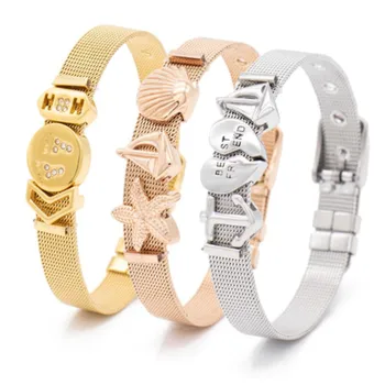 

Hot Sale Titanium Steel Mesh Belt Letter Heart Pattern Bangle Feminine Party Birthday Prom Personality Temperament Jewelry
