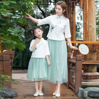 

outfit and improved tangzhuang parent-child outfit skirt suits Chinese wind restoring ancient ways is a undertakes