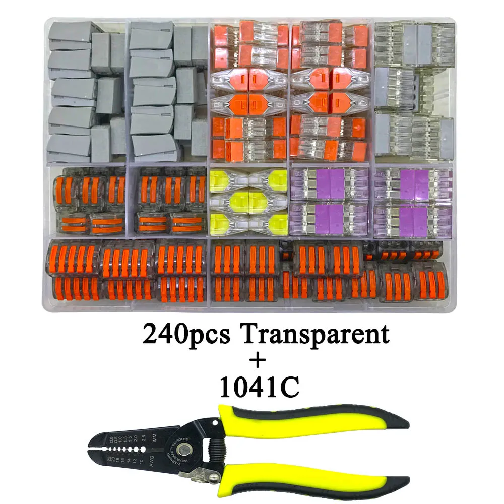 transparent and 1041 Соединитель провода CH 240 шт./кор. Универсальный Компактный клеммный блок провод освещения разъем для 7 комнат смешанный быстрый разъем - Цвет: transparent and 1041