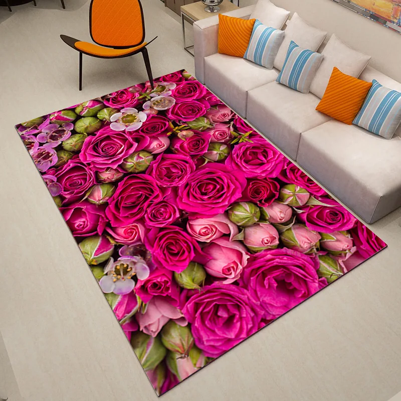Romantic Valentine's Day 3d Printed Carpet Pink/red Rose Flowers