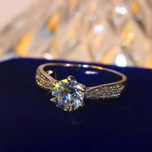 Милое женское кольцо с бриллиантом 6 мм, Настоящее 925 пробы Серебряное обручальное кольцо, винтажное обручальное кольцо для женщин