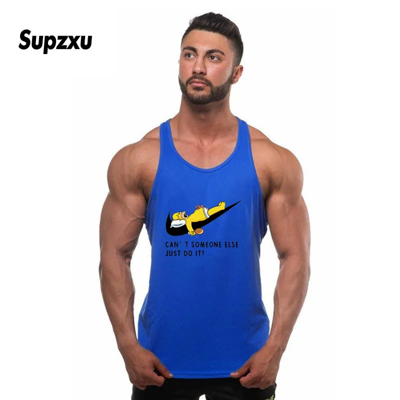 Blue Tanktop Модные мужские забавные майки-безрукавки без рукавов дышащие мужские безрукавки летние спортивные мужские майки с рисунком - Цвет: Blue