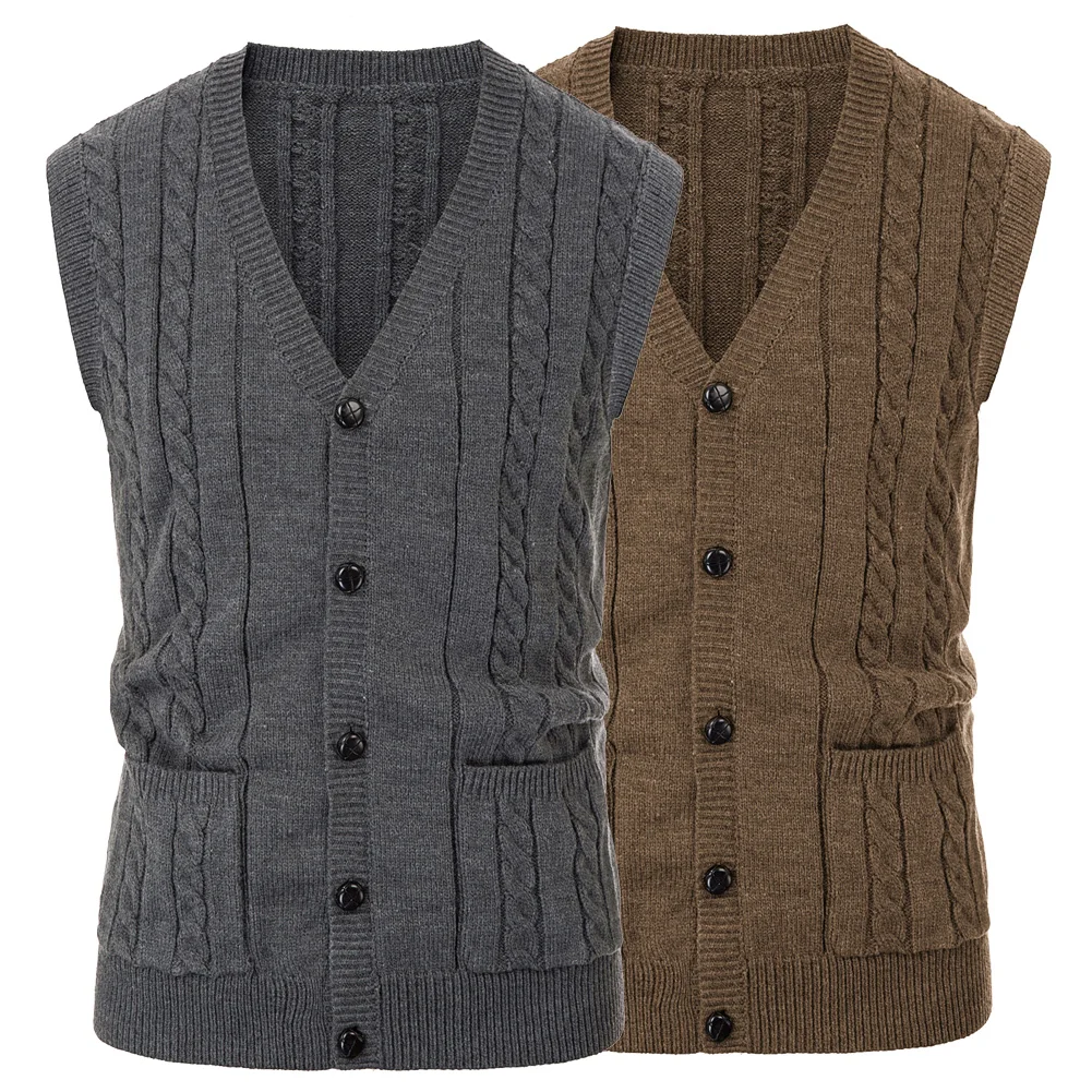 Men suit vest fashion fashion Sleeveless Plaid Checks Mens V-Neck Sweaters vest Loose Solid Button Fit Knitting Casual Clothing