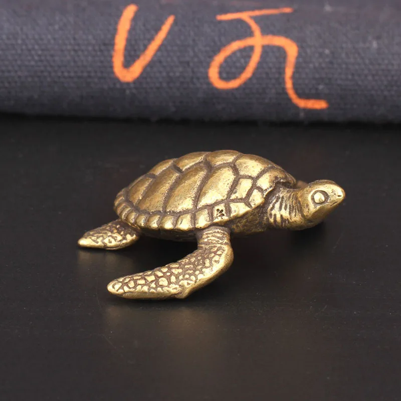 Solid Brass Turtle Small Decorations for Living Room Vintage Copper Sea Animal Miniature Figurines Desk Ornament Decors Bronze