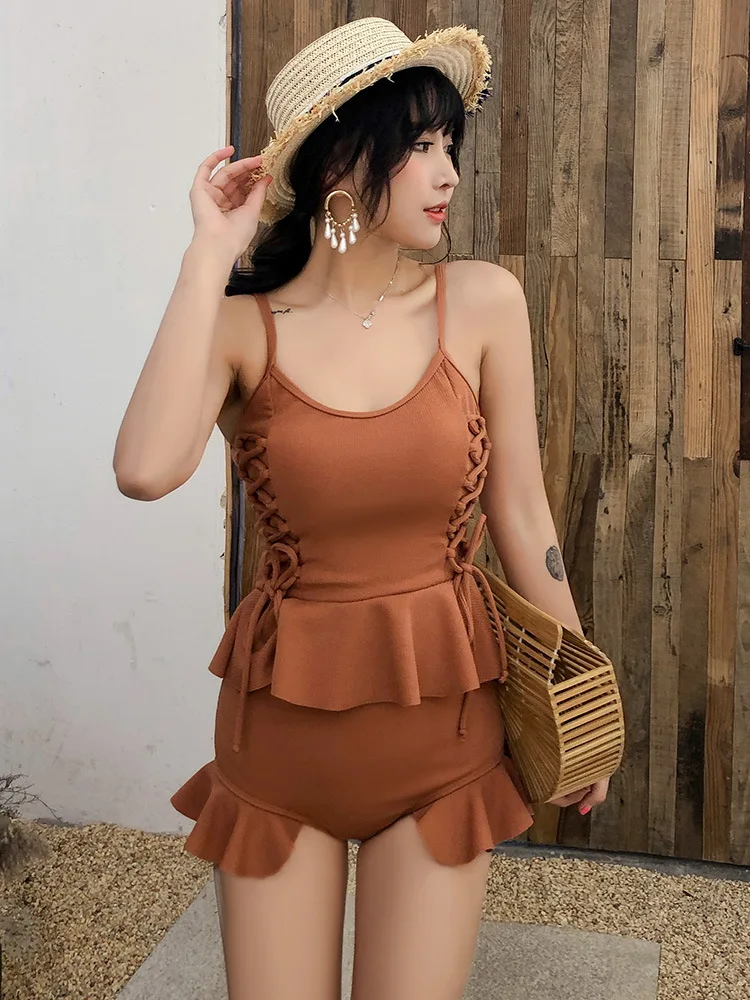 

2019 South Korea New Style Graceful Split Type Flounced Bikini Bathing Suit Small Bust Gathering Swimwear