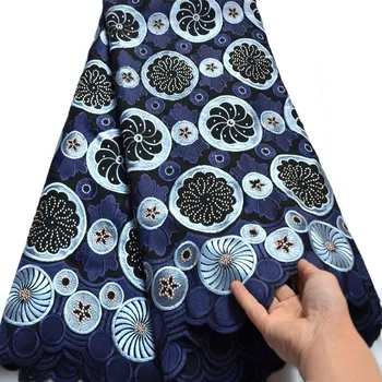 

navy blue embroidery stones African dry Korean polish Nigerian lace fabrics high quality Swiss voile laces in Switzerland Ki093