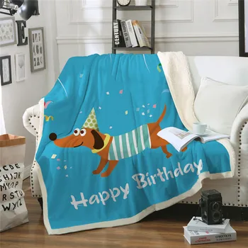 

2020 New Dachshund 3D Printed Throw Blanket Cartoon Pet Dog Bedspread Brown Striped Sherpa Plush Bed Blanket