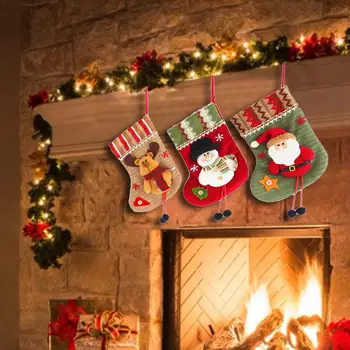 

3PCS Christmas Stocking Candy Gift Bag Santa Claus Flannel Boot Christmas Tree Pendant Window Hanging Sock Christmas Home Decor