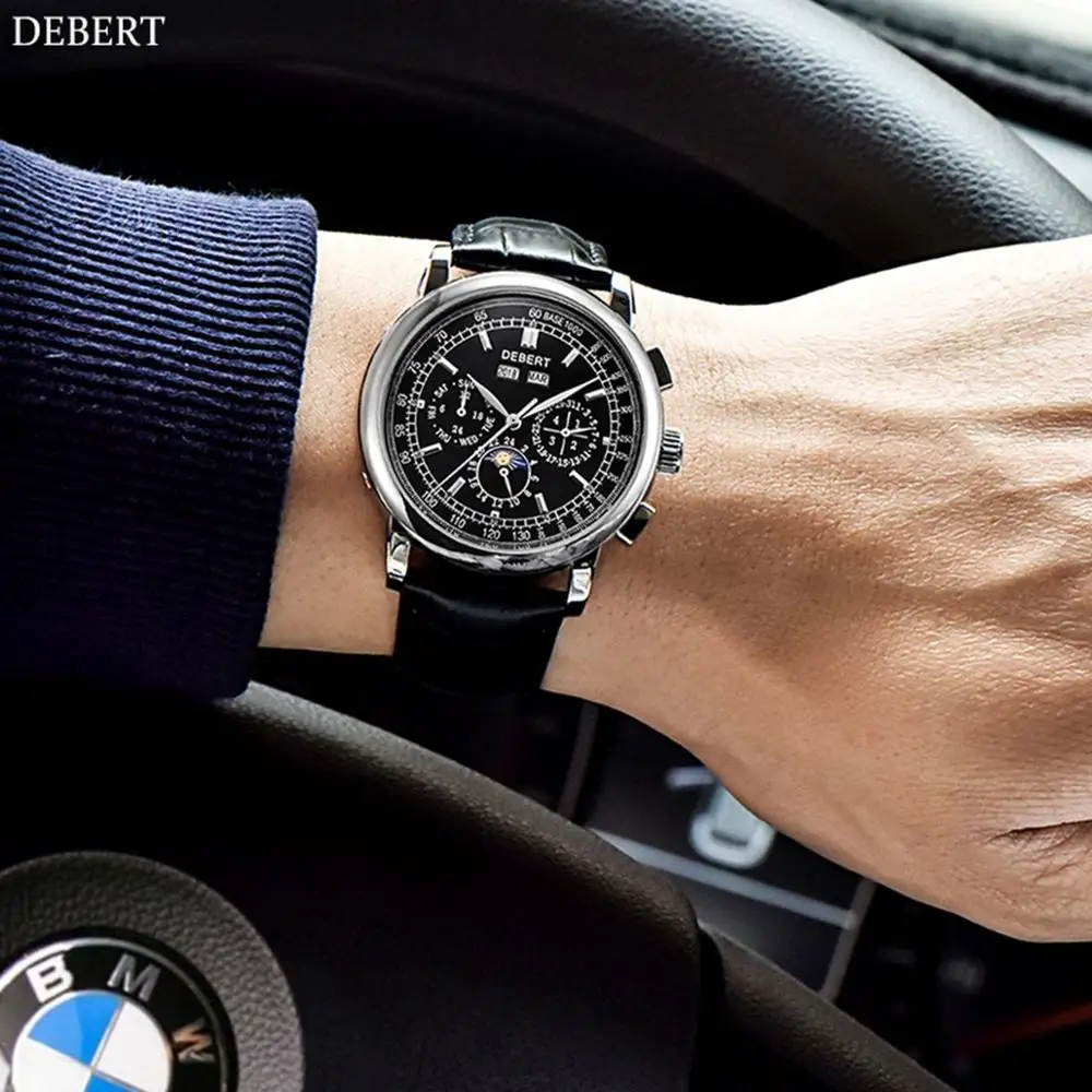 Debert42mm часы Moon Phase мужские автоматические механические наручные часы мужские s Relogio A Prova De Agua 316L часы из нержавеющей стали