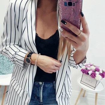 

New Blazer Women Stripe Suits Sexy Cardigan Long Sleeve Women Blazers and Jackets Autumn Winter Coats Formal Full Polyester