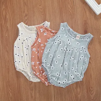 

Newborn Baby Girls Floral Bodysuits Summer Floral Sleeveless Bodysuit Cute One Piece Jumpsuit for Infant Sunsuit Button Clothes