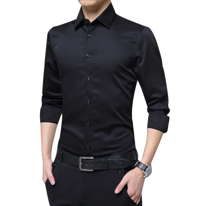 Мужская модная повседневная Однотонная рубашка с длинным рукавом, тонкая версия, мужская деловая рубашка, брендовая мягкая мужская одежда