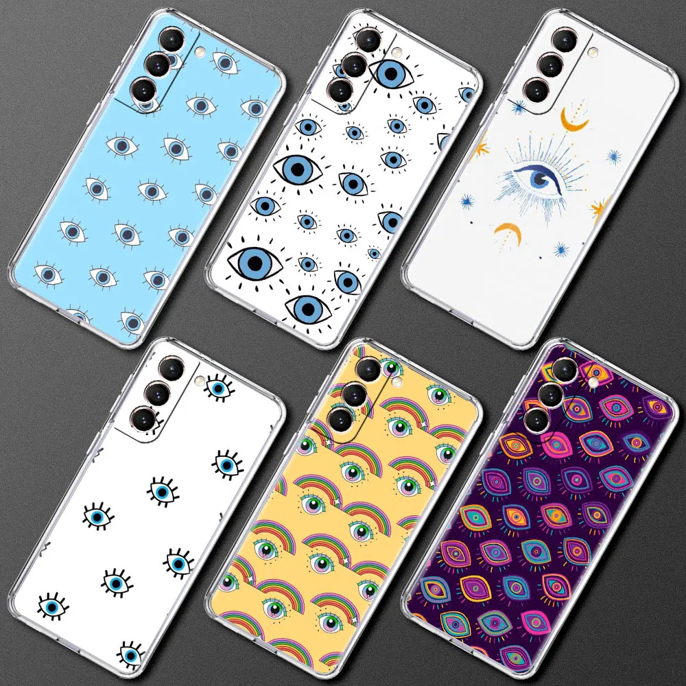 Evil Eye Illustrations Clear Phone Case For Samsung Galaxy S20 FE S21 Ultra S10 Plus 5G S10e S9 S8 S7 Anti-knock Silicone Cover