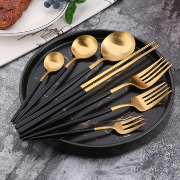 

4Pcs/set Dinnerware Set 304 Stainless Steel Black Gold Cutlery Set Knife Fork Set Flatware Tableware Silverware