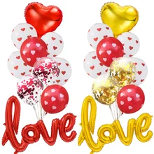 Красный и белый сердце Печатный латексный баллон и сердце Алюминиевая фольга шар День Святого Валентина Свадьба атмосфера украшения